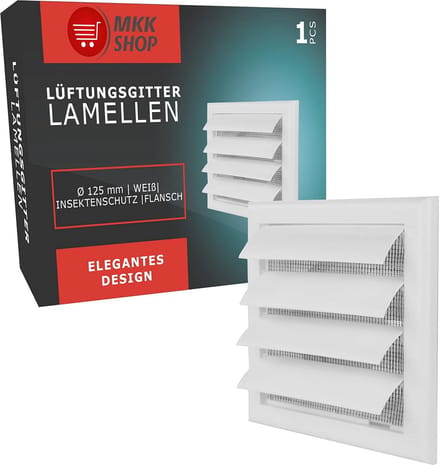Natuurlijk Ventilatie Rooster met Gravity Flap voor 125 mm Kanaal in Wit Kunststof