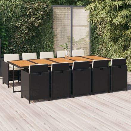 vidaXL - 11-delige - Tuinset - met - kussens - poly - rattan - zwart
