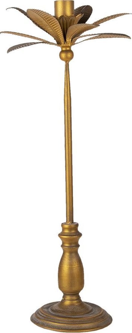 Clayre & Eef Kandelaar Ø 28x67 cm Goudkleurig IJzer Bladeren