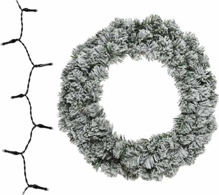 Besneeuwde kerstkrans/dennenkrans/deurkrans 60 cm inclusief gekleurde verlichting