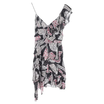 Isabel Marant mini-jurk met ruches en print in veelkleurige zijde