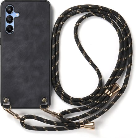 Hybride Backcover met Verstelbare/Afneembare Schouderband + Screenprotector voor Galaxy A55 _ Zwart