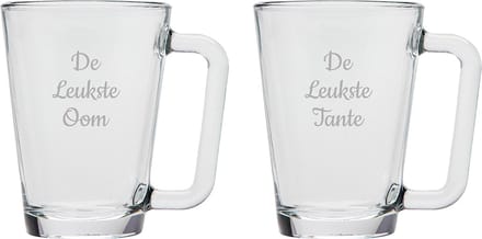 Gegraveerde theeglas 26cl De Leukste Tante-De Leukste Oom