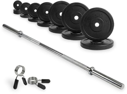 VirtuFit Rubberen Halterset - 120 kg - Volledige set - Incl. Halterstang, Halterschijven en Veerclipsluitingen
