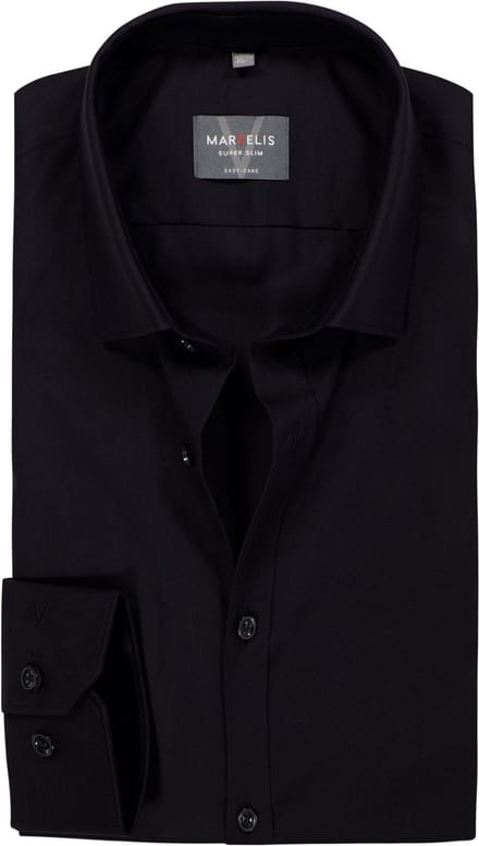 MARVELIS super slim fit overhemd - mouwlengte 7 - popeline - zwart - Strijkvriendelijk - Boordmaat: 42