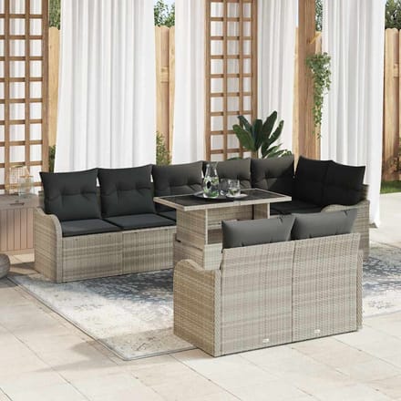 vidaXL Loungebankset 9 st Lichtgrijs Poly riet