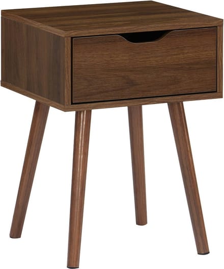 sweeek - Nachtkastje in walnootkleurig hout, 1 lade, kompaspoten