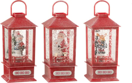 J-Line decoratie Sneeuwbol Lantaarn - polyresin - 3 stuks - LED lichtjes