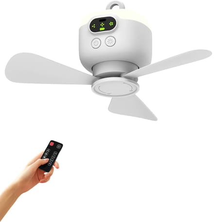Allero Plafondventilator - Draagbare Ventilator - Wit - Met Afstandsbediening - 8000mAh - Elektrische Ventilator - Oplaadbaar