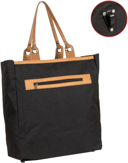 Piace Molto - Fietstas Nylon shopper leather strap zwart 39x18x43cm