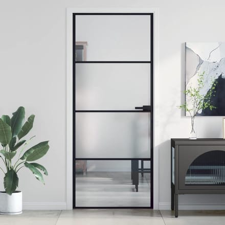 Binnendeur Glas - Moderne Deur - Ruimtes Scheiden - Veiligheidsglas Frame - 83x201.5cm - Zwart Transparant