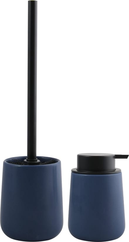 MSV Toiletborstel in houder/zeeppompje - badkamer set Malmo - keramiek - donkerblauw