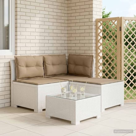 vidaXL - 3-Zits - Tu - bank - met - Kussens - Rattan - Look - 3-zits - PP - Wit