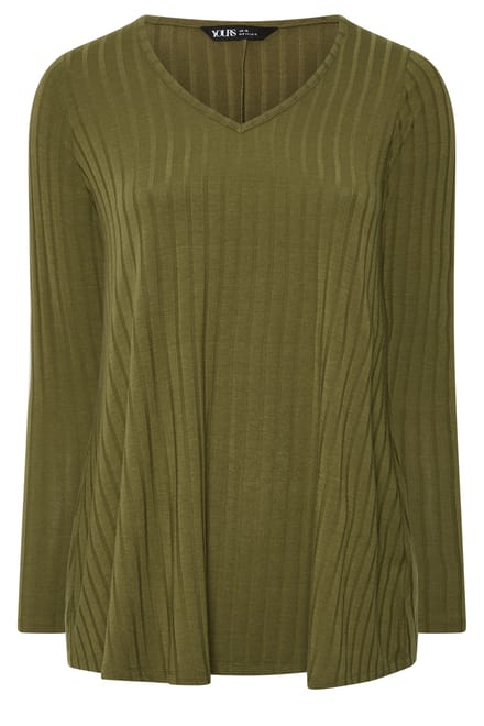 Yours Khakigroen Tshirt Met Diepe Vhals Size 48