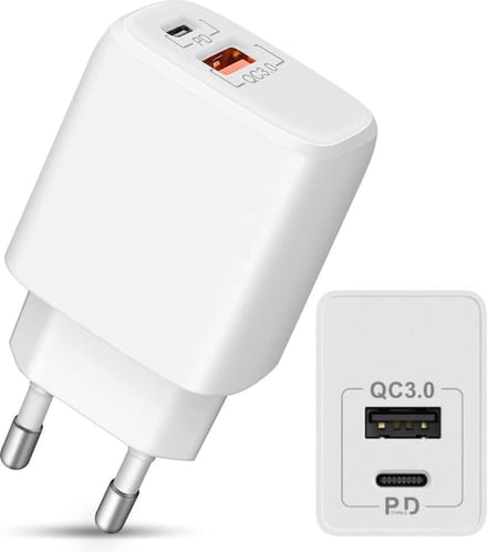 Usb stekker 2 poorten - Usb-C & usb-A adapter - Oplaadstekker met usb en usb C - Oplader 20w
