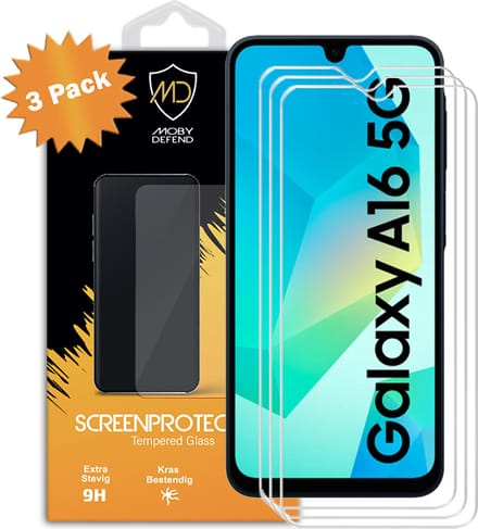 3-Pack MobyDefend Screenprotectors - Geschikt voor Samsung Galaxy A16 Case-Friendly Screensavers - Gehard Glas