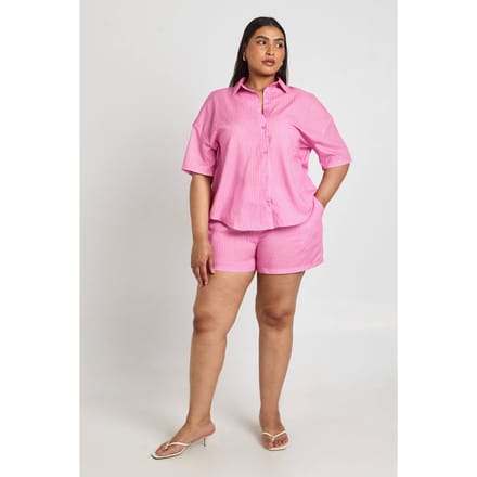 boohoo Dames Plus Gestreepte Short Met Elastische Tailleband | Roze | Maat: 44