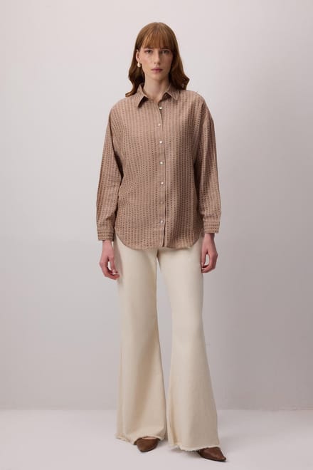 Touché Privé - Oversize overhemd met stras-print - Bruin - Dames