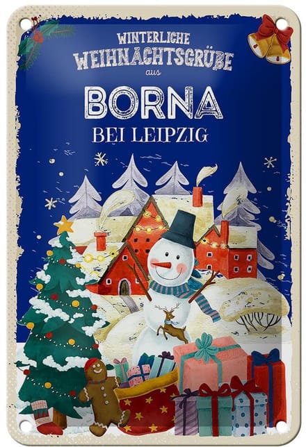 Blechschild Weihnachtsgrüße BORNA bei Leipzig Geschenk Schild 12x18cm