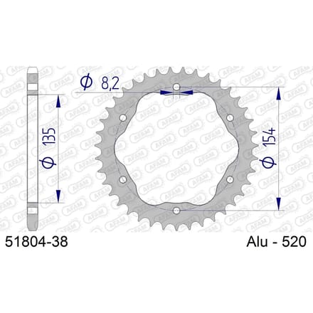 Aluminium tandwiel achter Afam 520 38 dents
