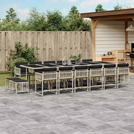 vidaXL - 17-delige - Tuinset - met - kussens - poly - rattan - lichtgrijs