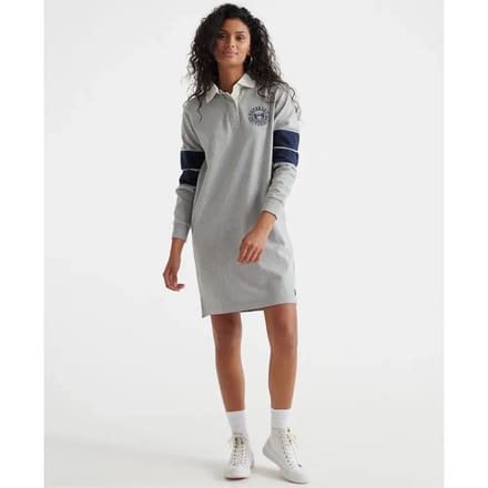 Superdry Webb Rugby Korte Jurk Met Lange Mouwen Grijs 2XS Vrouw