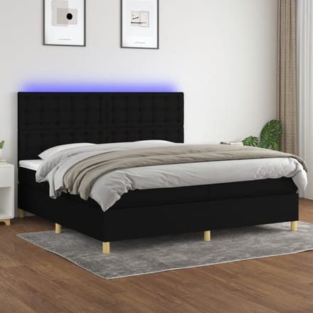vidaXL - Boxspring - met - matras - en - LED - stof - zwart - 200x200 - cm