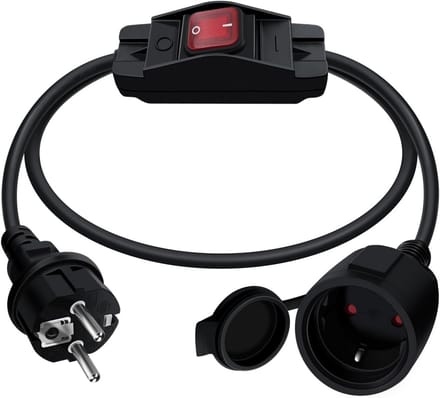 Geaarde verlengkabel met schakelaar 16A 250V IP44 3x1,0mm² - waterdicht binnen buiten