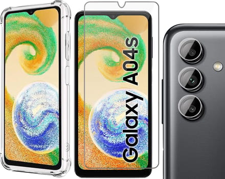 Hoesje geschikt voor Samsung Galaxy A04s / A13 5G - Screenprotector GlassGuard & Camera Lens Screen Protector - Back Cover Case ShockGuard Transparant