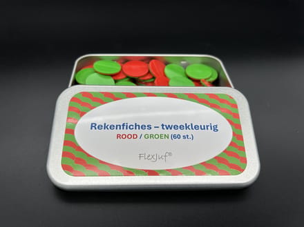 Rekenfiches tweekleurig - Rood/Groen (60 st.) Ø25 mm