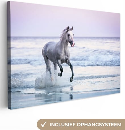 Canvas Schilderij Paarden - Lucht - Zee - 90x60 cm - Wanddecoratie