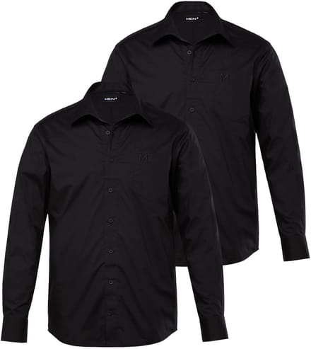 Men Plus - Heren - Zakelijk overhemd lange mouwen set van 2 variabele kraag - Zwart - Maat 7XL