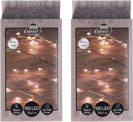Anna's Collection Cascade draadverlichting - 2x - 100 leds - warm wit - 10 x 1 meter - timer - kerstverlichting - lichtdraden
