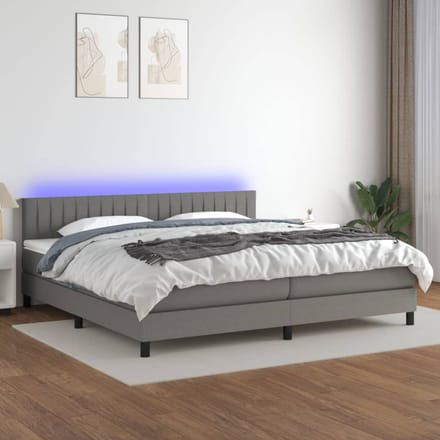 vidaXL - Boxspring - met - matras - en - LED - stof - donkergrijs - 200x200 - cm