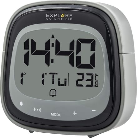 Zwarte Touch Wekker met Binnentemperatuur en Dubbel Alarm – Radiografisch, LCD Display, Kalender