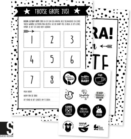 Sticker kaart | Grote Zus | Suede design beloningskaart A5