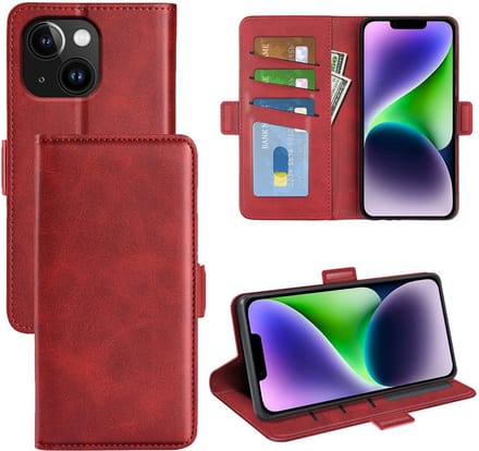 MobyDefend Hoesje - Geschikt voor iPhone 15 - Luxe Wallet Book Case (Sluiting Zijkant) - Rood