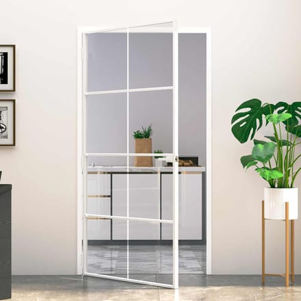 vidaXL - Binnendeur - 102x201,5 - cm - gehard - glas - en - aluminium - smal - wit