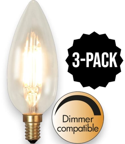 3-Pack | Kaarslamp - E14 - 3W - Super Warm Wit <2200K - Dimbaar - Filament - Helder