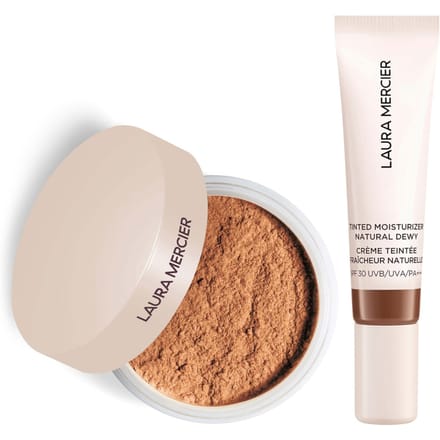Laura Mercier Mini Translucent Loose Setting Powder Ultra Blur and Travel Size Tinted Moisturiser Dewy Duo (various shades) - 7N Mahogany