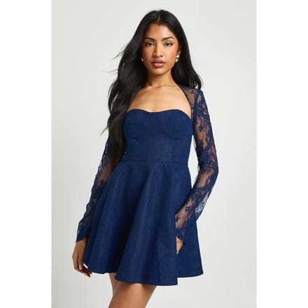 boohoo Dames Kant Gestructureerde Mini Skaterjurk | Navy | Maat: 8