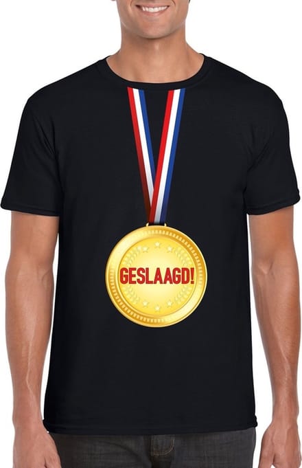Geslaagd t-shirt zwart met medaille heren M
