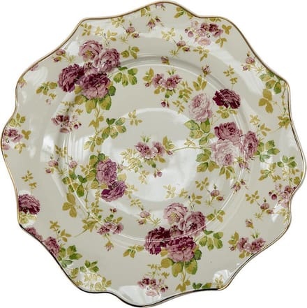Clayre & Eef Ontbijtbord Ø 21 cm Wit Keramiek Bloemen
