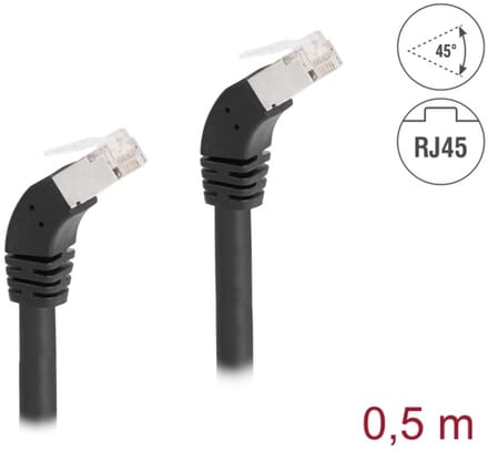 Delock RJ45 Network Cable Cat.6A S/FTP 45° downwards angled 0.5 m black