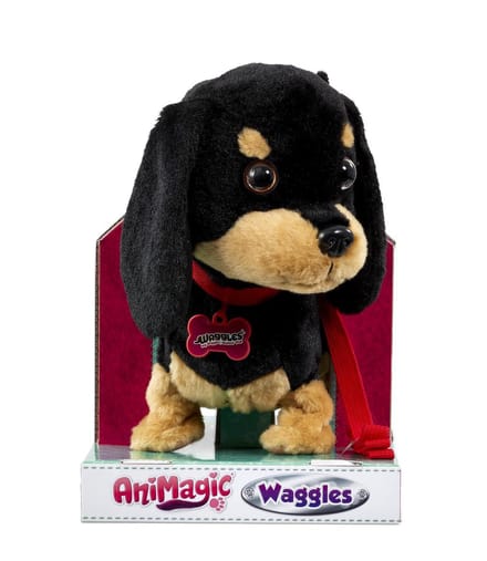 Animagic Knuffel Waggles Teckel 20 Cm Zwart