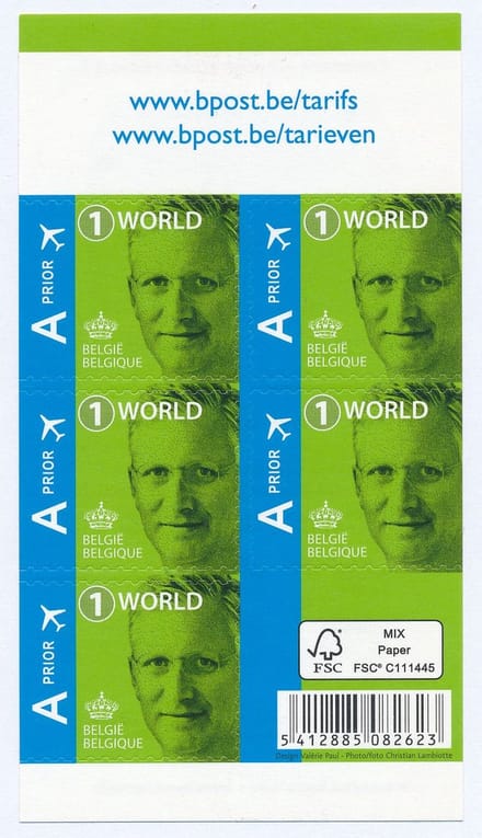 Bpost - 5 postzegels tarief 1 - Verzending Wereld - Koning Filip