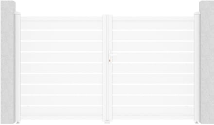 Vente-unique Openslaande elektrische opengewerkte aluminium poort L305 x H183 cm wit - PRIMO