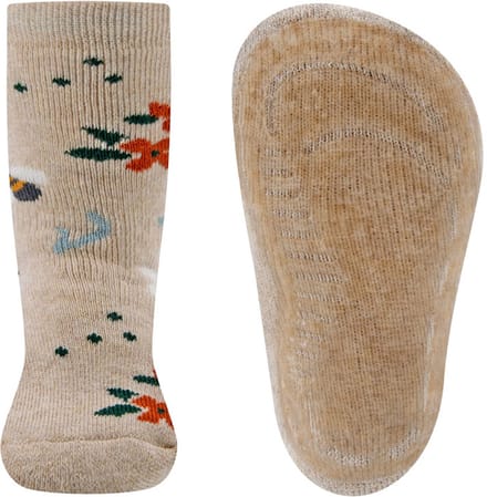 Antislipsokken Ewers Kindermaat - Beige Bijen en Bloemen - Siliconenzool-