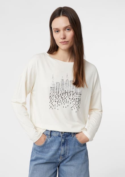 comma - female - Shirt met lange mouwen, print op de voorkant en strasdetails