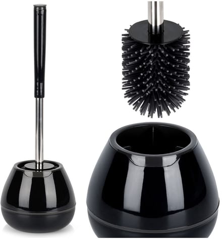 Vilde - Siliconen Toiletborstel - Met Houder en Schoonmaakschaar - Zwart - 42 cm